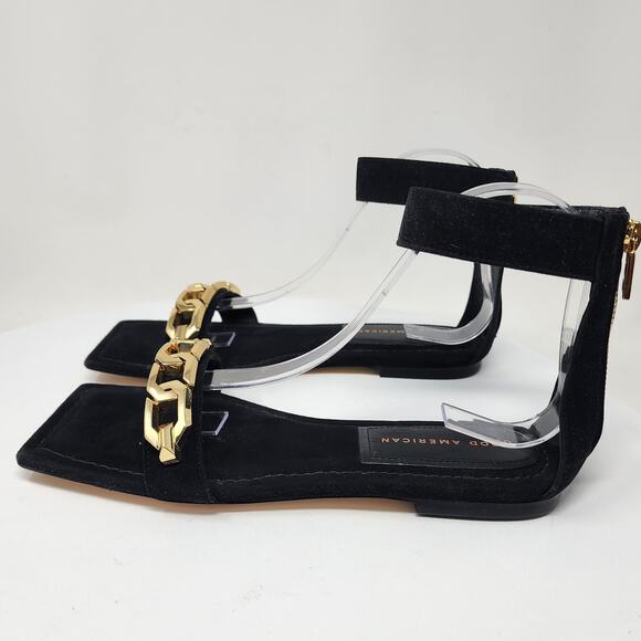 Good American Ankle Wrap Sandals Women 9 Black Suede w/ Gold Chain Detail EUC - Picture 6 of 11